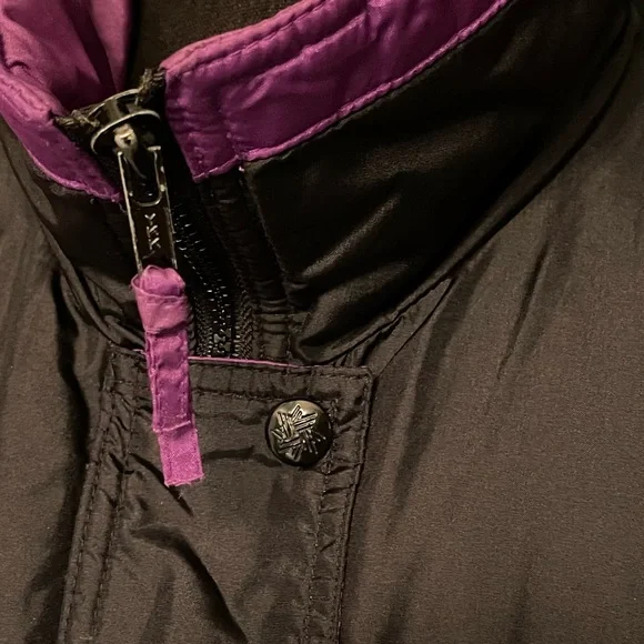 VINTAGE 80s 90s Edelweiss Skiwear Puffer Ski Jacket Snow Parka Black Pink Purple